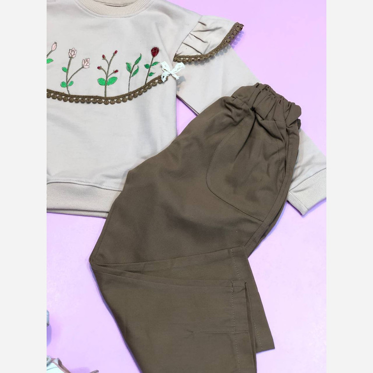ست بلوز دورس و شلوار کتان دخترانه سایز45 تا 60